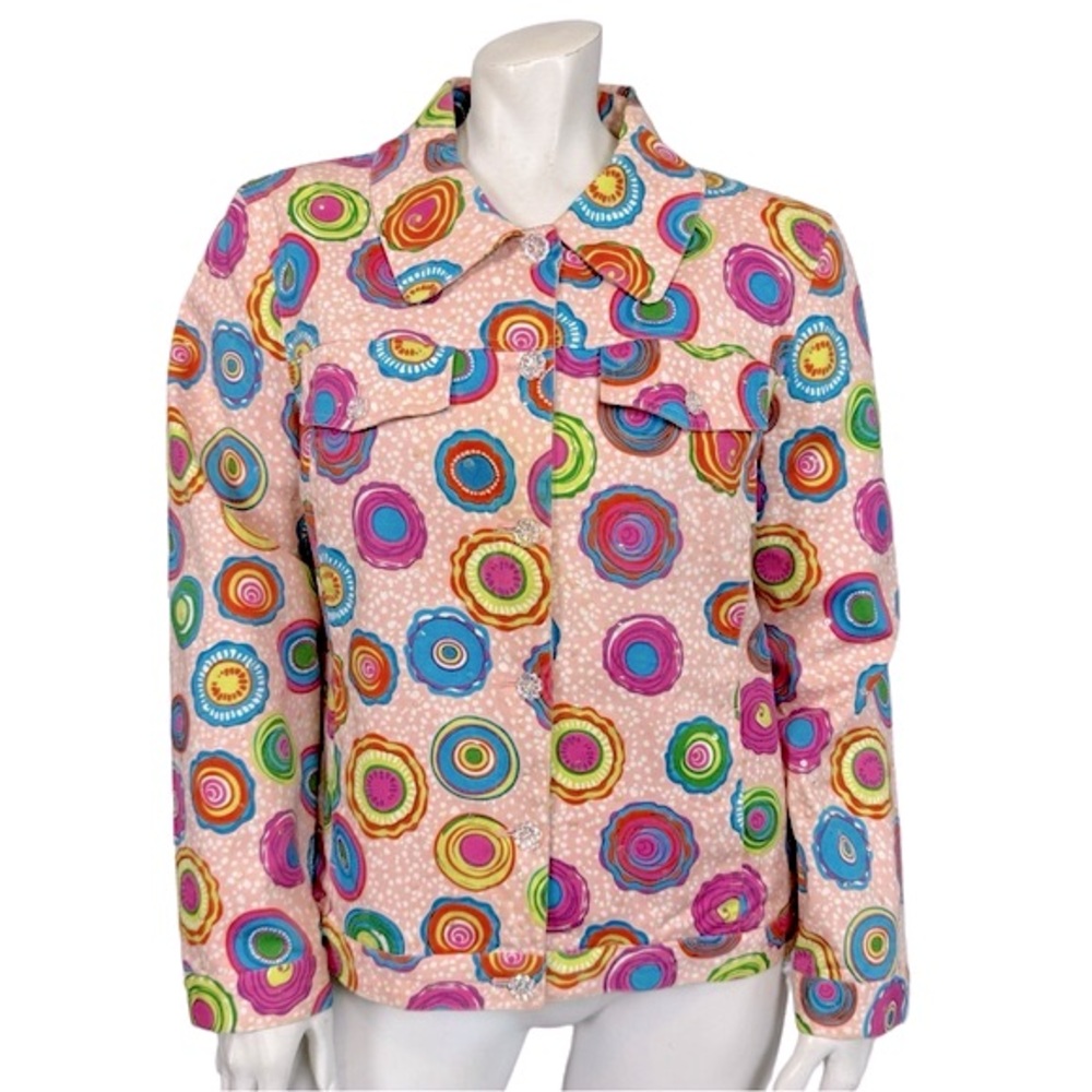 VINTAGE Y2K Redd Jeans Pink Multicolor Circle Art Print Sequin Cotton Jacket